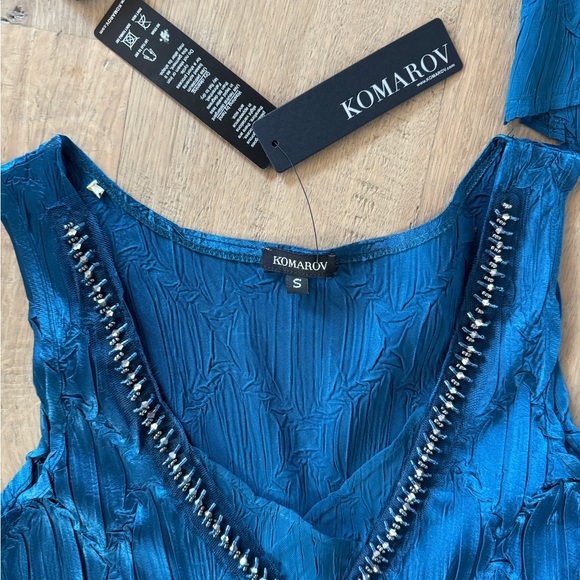 KOMAROV Designer V-neck Midi Cocktail Formal Dress Peacock Blue - Picture 5 of 11